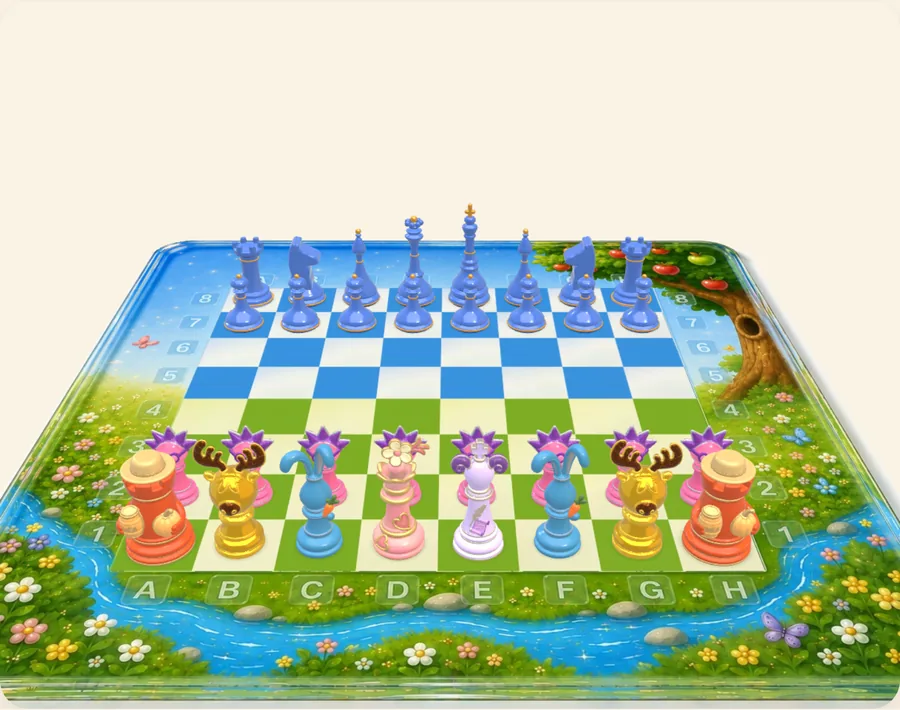 Шахматная доска с весёлыми фигурами